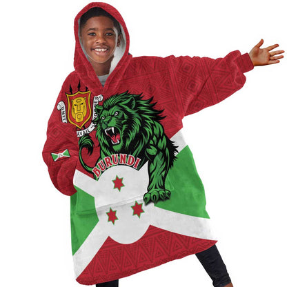 Personalized Jamhuri ya Burundi Kid Wearable Blanket Hoodie Lion With Coat Of Arms - Flag Style