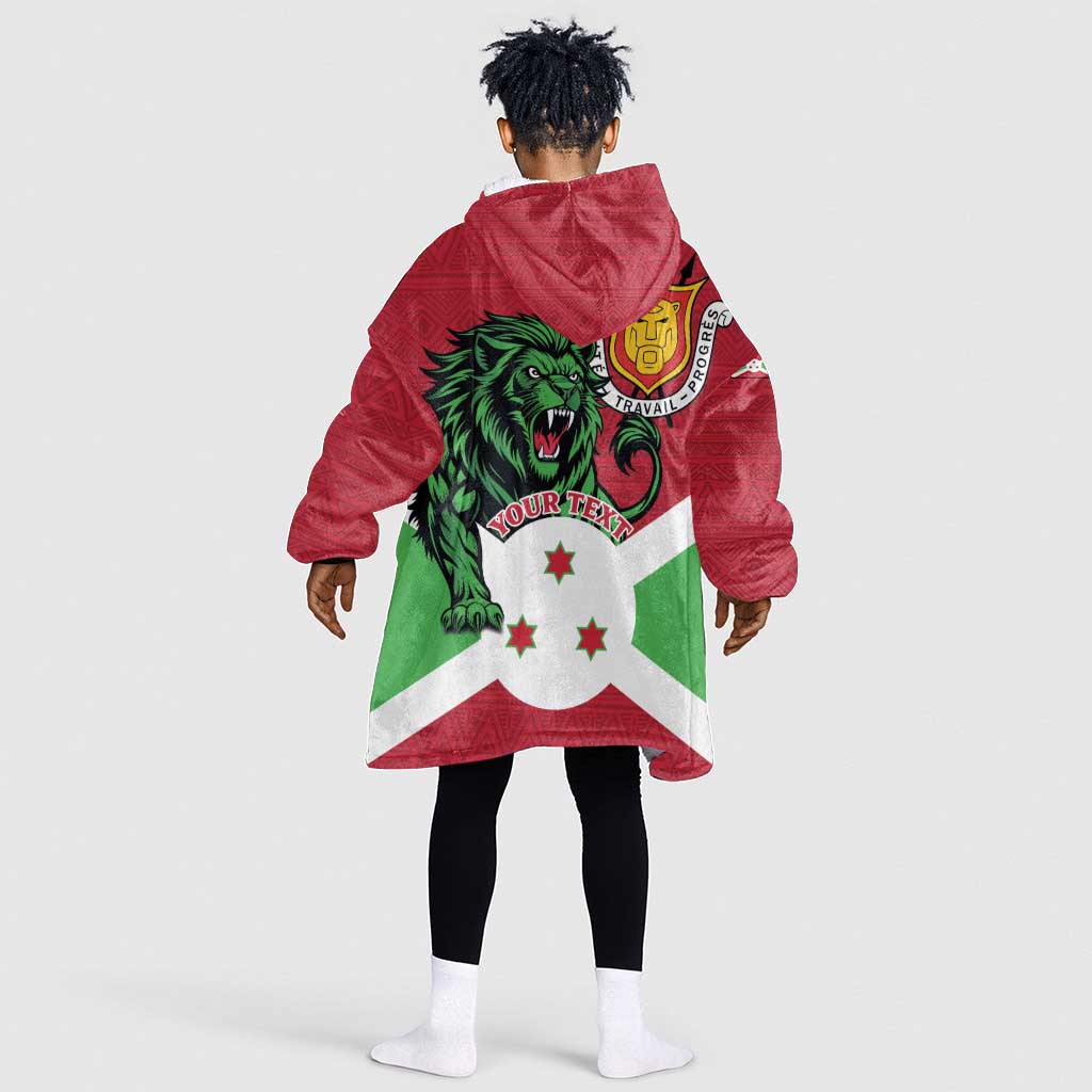 Personalized Jamhuri ya Burundi Kid Wearable Blanket Hoodie Lion With Coat Of Arms - Flag Style