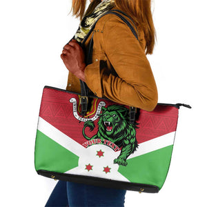 Personalized Jamhuri ya Burundi Leather Tote Bag Lion With Coat Of Arms - Flag Style