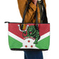 Personalized Jamhuri ya Burundi Leather Tote Bag Lion With Coat Of Arms - Flag Style