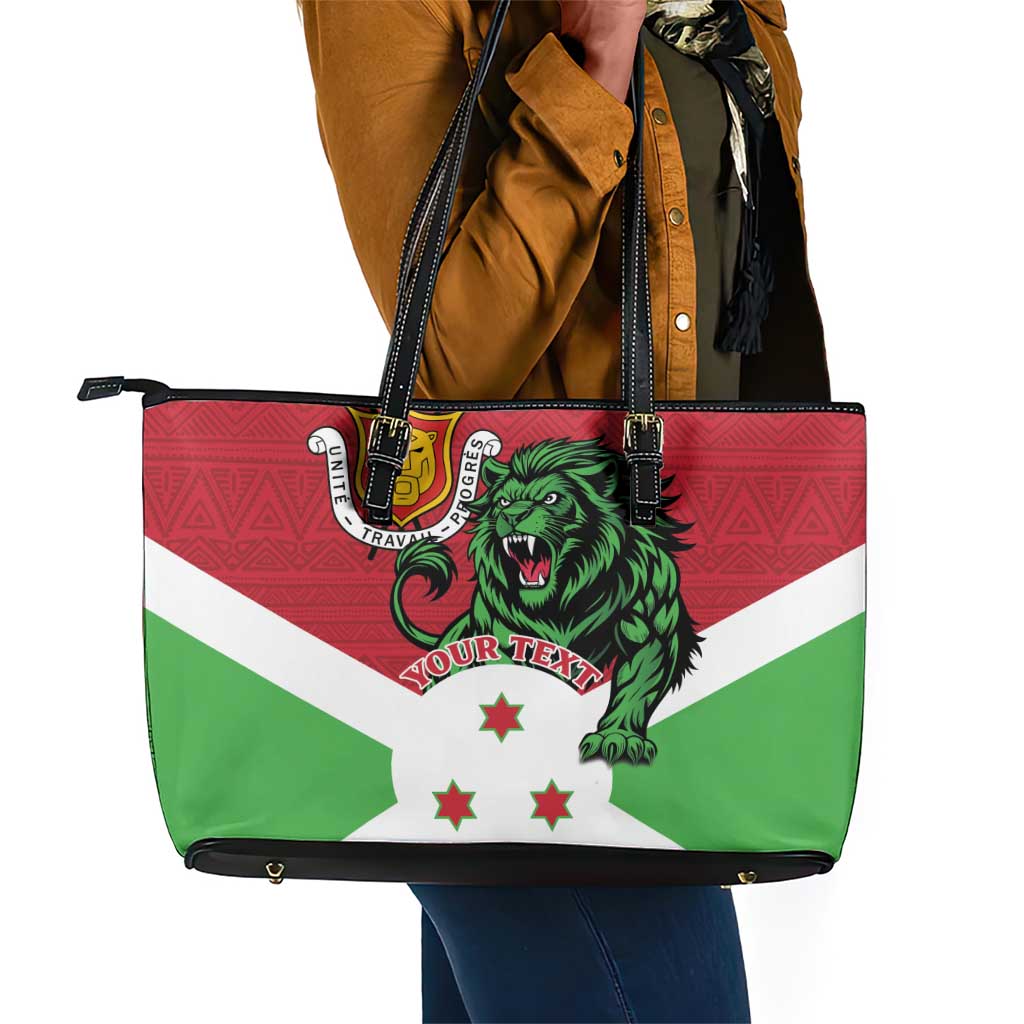 Personalized Jamhuri ya Burundi Leather Tote Bag Lion With Coat Of Arms - Flag Style