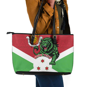 Personalized Jamhuri ya Burundi Leather Tote Bag Lion With Coat Of Arms - Flag Style
