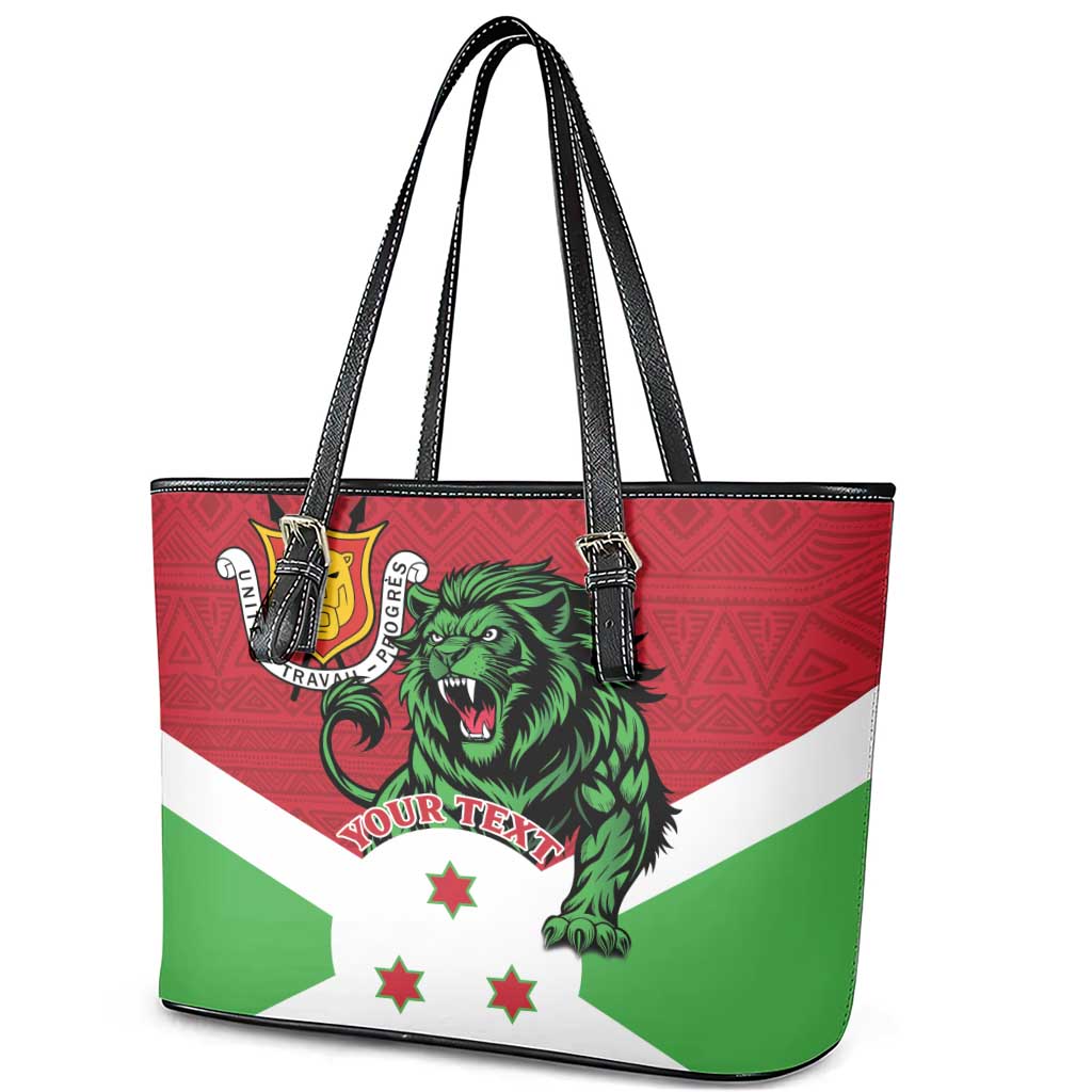 Personalized Jamhuri ya Burundi Leather Tote Bag Lion With Coat Of Arms - Flag Style