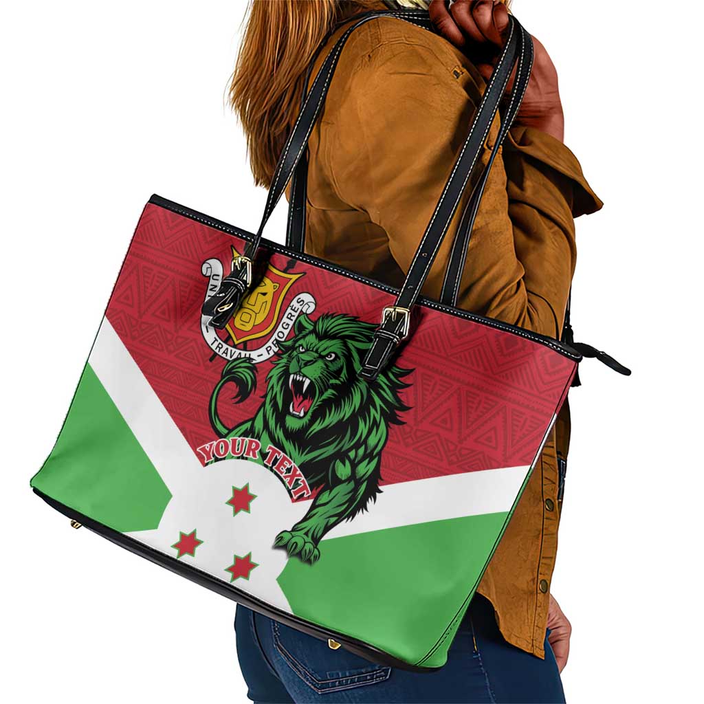 Personalized Jamhuri ya Burundi Leather Tote Bag Lion With Coat Of Arms - Flag Style