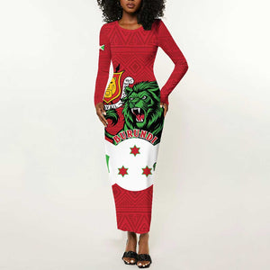 Personalized Jamhuri ya Burundi Long Sleeve Bodycon Dress Lion With Coat Of Arms - Flag Style LT15