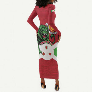 Personalized Jamhuri ya Burundi Long Sleeve Bodycon Dress Lion With Coat Of Arms - Flag Style LT15