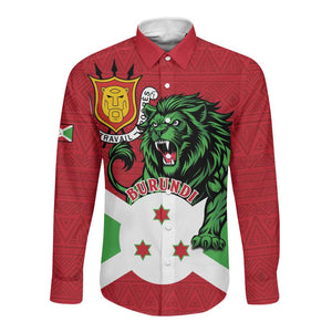 Personalized Jamhuri ya Burundi Long Sleeve Button Shirt Lion With Coat Of Arms - Flag Style
