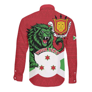 Personalized Jamhuri ya Burundi Long Sleeve Button Shirt Lion With Coat Of Arms - Flag Style