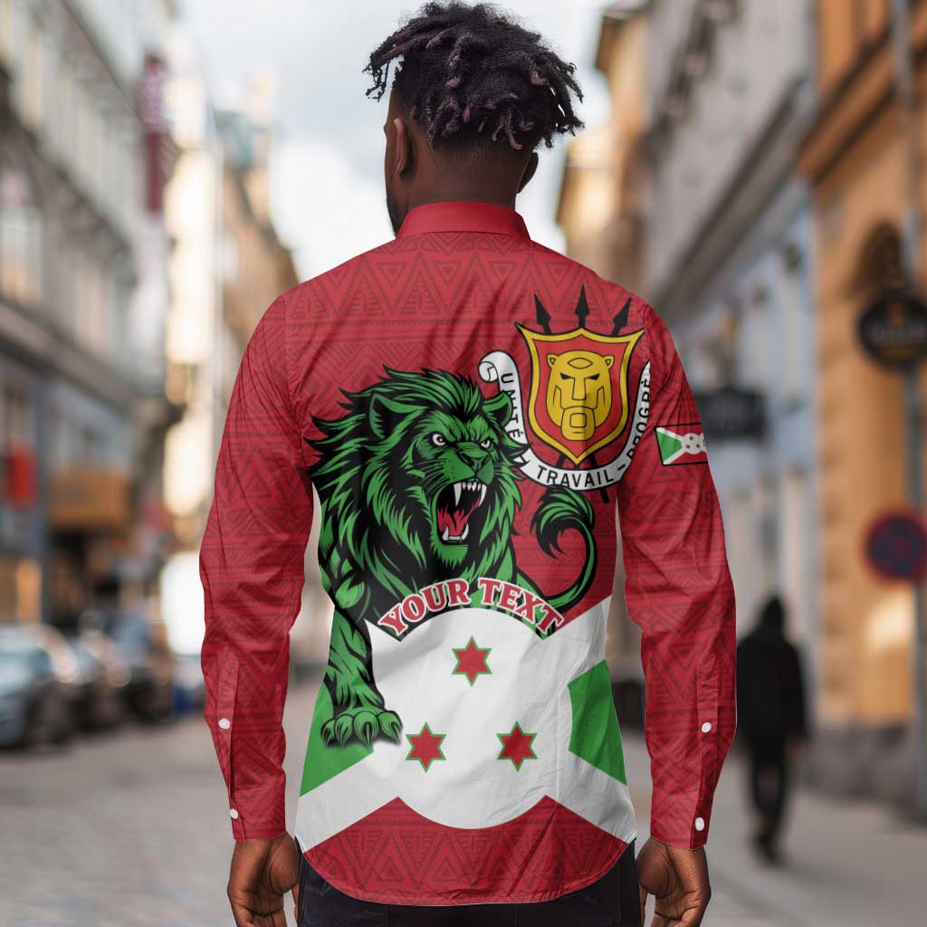 Personalized Jamhuri ya Burundi Long Sleeve Button Shirt Lion With Coat Of Arms - Flag Style
