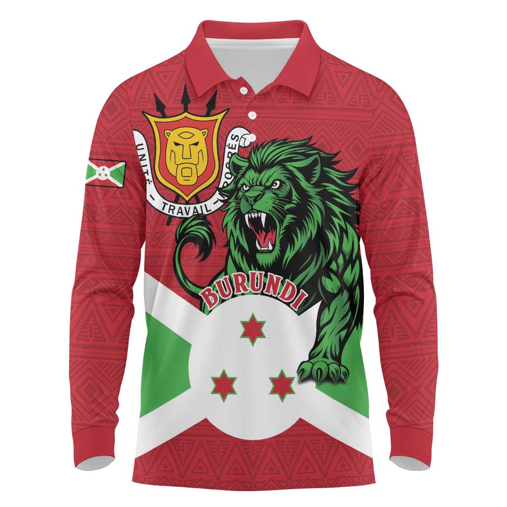 Personalized Jamhuri ya Burundi Long Sleeve Polo Shirt Lion With Coat Of Arms - Flag Style