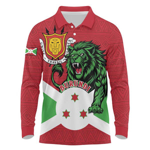 Personalized Jamhuri ya Burundi Long Sleeve Polo Shirt Lion With Coat Of Arms - Flag Style