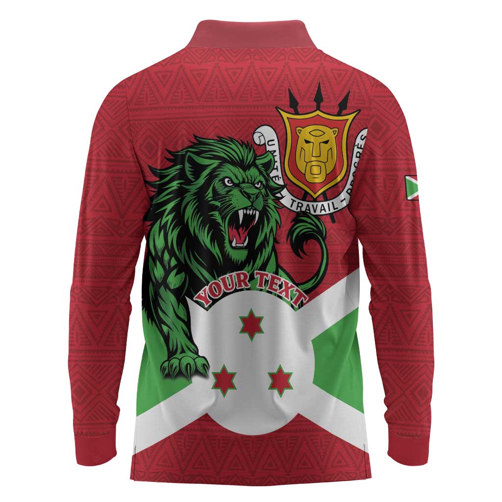 Personalized Jamhuri ya Burundi Long Sleeve Polo Shirt Lion With Coat Of Arms - Flag Style