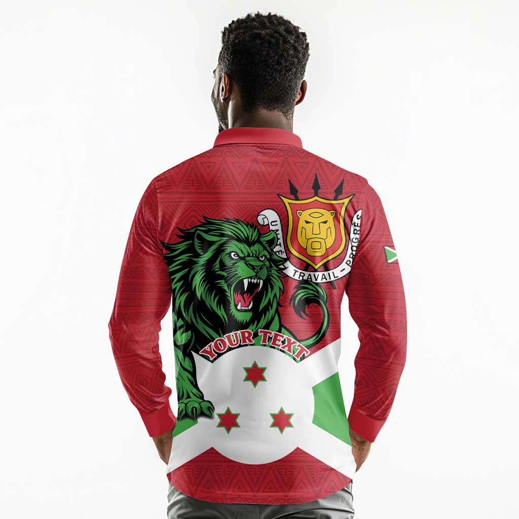 Personalized Jamhuri ya Burundi Long Sleeve Polo Shirt Lion With Coat Of Arms - Flag Style