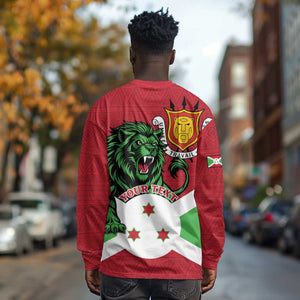 Personalized Jamhuri ya Burundi Long Sleeve Shirt Lion With Coat Of Arms - Flag Style