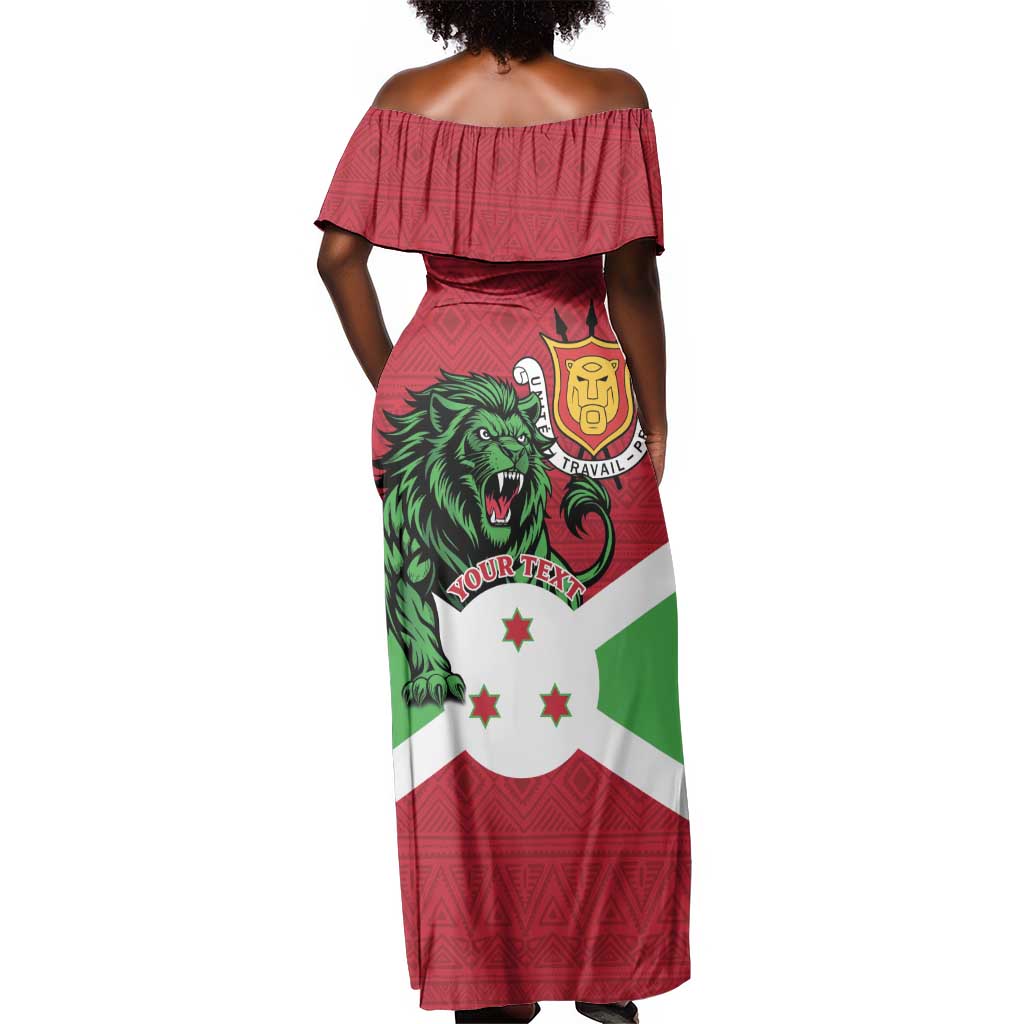 Personalized Jamhuri ya Burundi Off Shoulder Maxi Dress Lion With Coat Of Arms - Flag Style