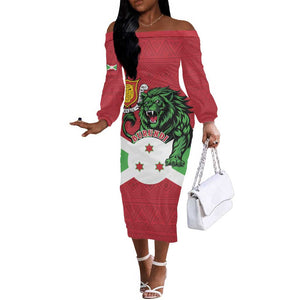 Personalized Jamhuri ya Burundi Off The Shoulder Long Sleeve Dress Lion With Coat Of Arms - Flag Style