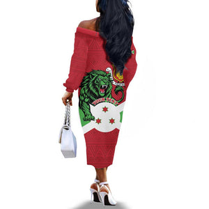 Personalized Jamhuri ya Burundi Off The Shoulder Long Sleeve Dress Lion With Coat Of Arms - Flag Style