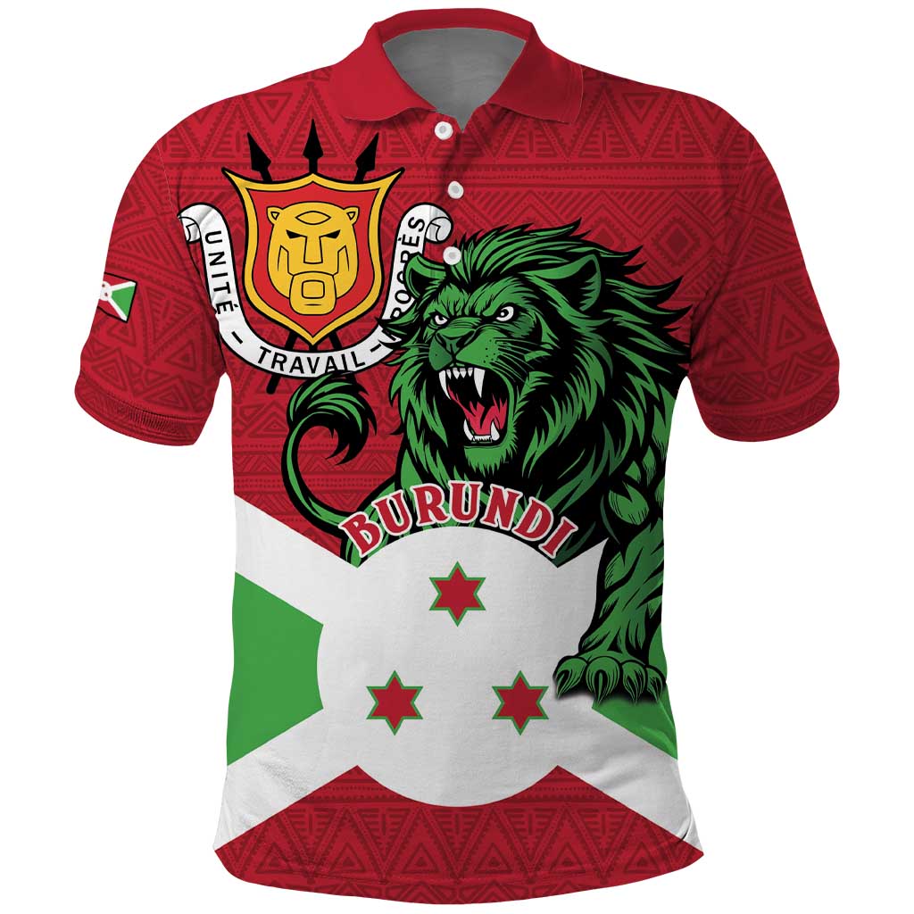 Personalized Jamhuri ya Burundi Polo Shirt Lion With Coat Of Arms - Flag Style