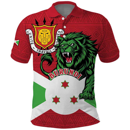 Personalized Jamhuri ya Burundi Polo Shirt Lion With Coat Of Arms - Flag Style