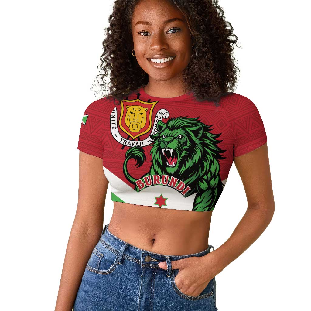 Personalized Jamhuri ya Burundi Raglan Cropped T shirt Lion With Coat Of Arms - Flag Style