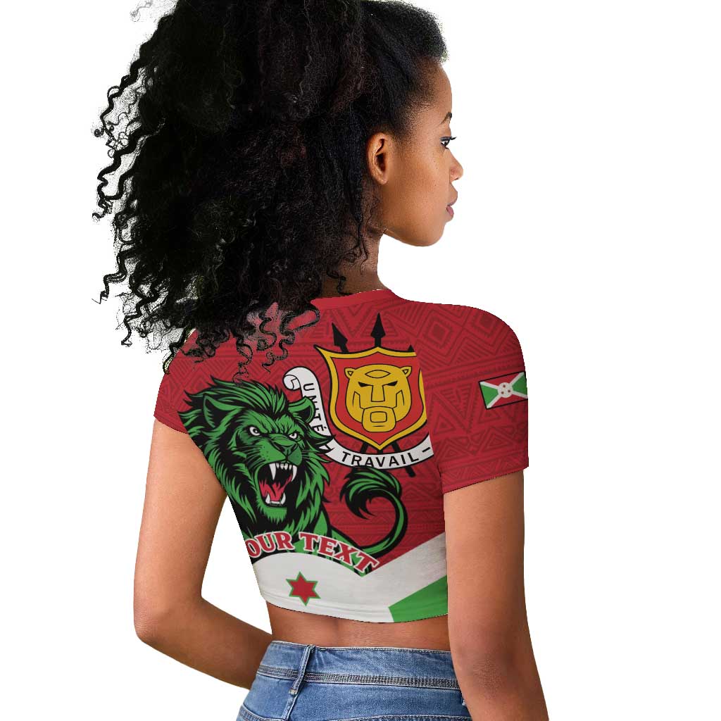 Personalized Jamhuri ya Burundi Raglan Cropped T shirt Lion With Coat Of Arms - Flag Style