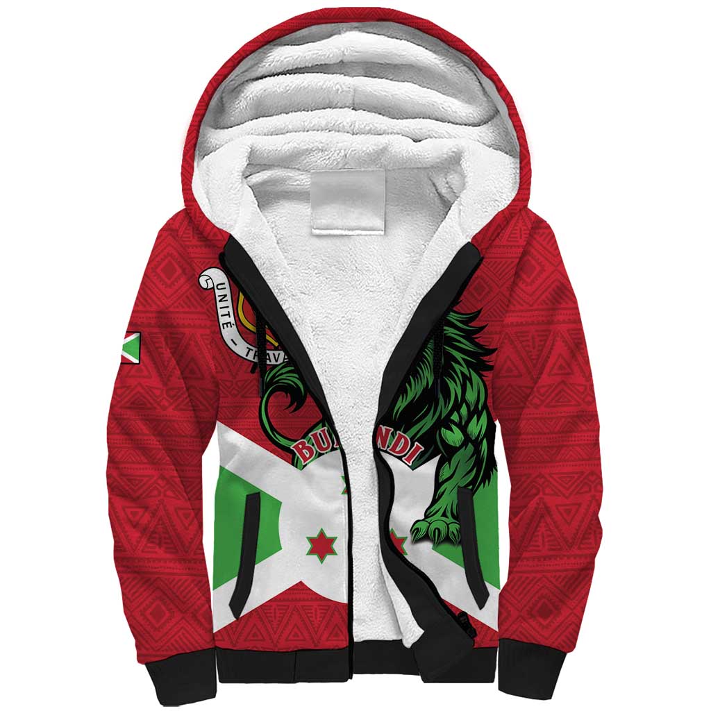 Personalized Jamhuri ya Burundi Sherpa Hoodie Lion With Coat Of Arms - Flag Style