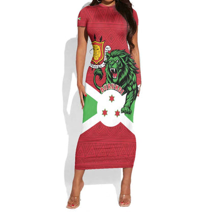 Personalized Jamhuri ya Burundi Short Sleeve Bodycon Dress Lion With Coat Of Arms - Flag Style LT15