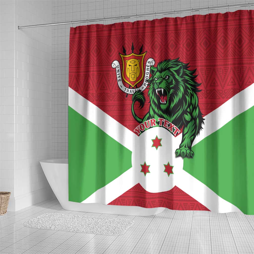 Personalized Jamhuri ya Burundi Shower Curtain Lion With Coat Of Arms - Flag Style