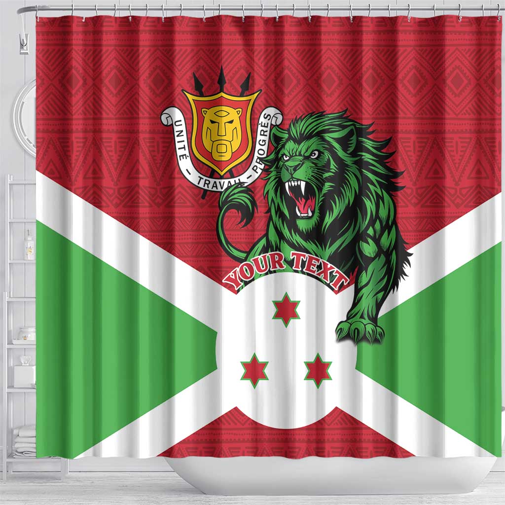 Personalized Jamhuri ya Burundi Shower Curtain Lion With Coat Of Arms - Flag Style