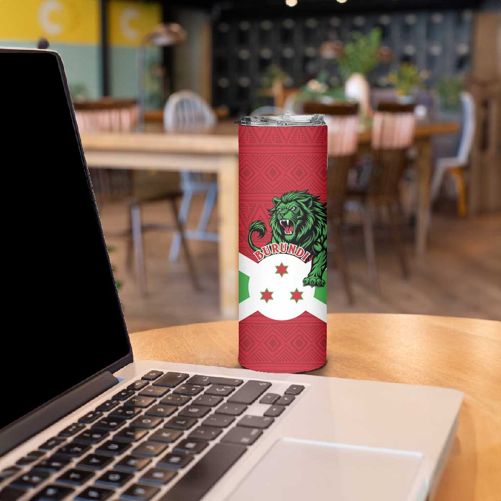 Personalized Jamhuri ya Burundi Skinny Tumbler Lion With Coat Of Arms - Flag Style