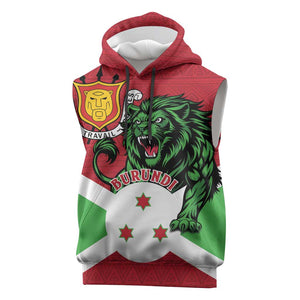 Personalized Jamhuri ya Burundi Sleeveless Hoodie Lion With Coat Of Arms - Flag Style - African Pride