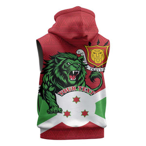 Personalized Jamhuri ya Burundi Sleeveless Hoodie Lion With Coat Of Arms - Flag Style - African Pride