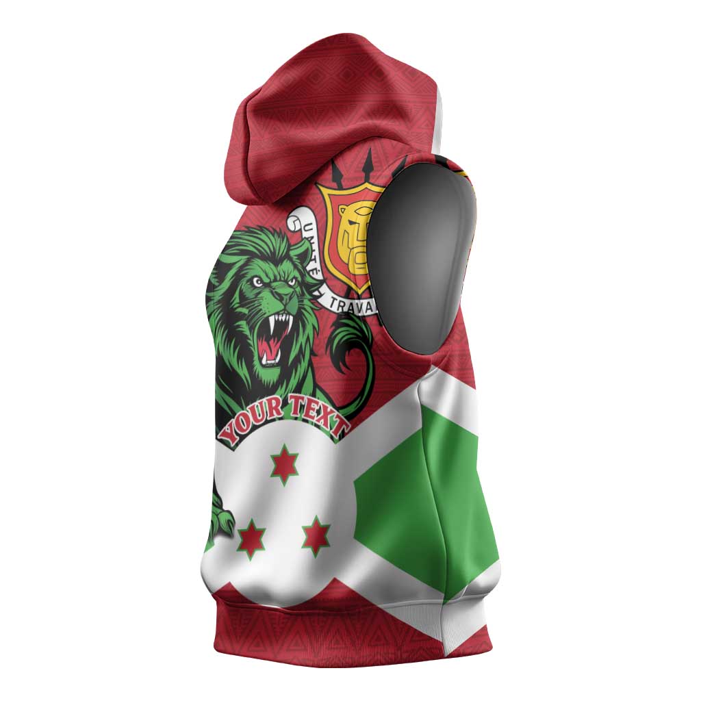Personalized Jamhuri ya Burundi Sleeveless Hoodie Lion With Coat Of Arms - Flag Style - African Pride
