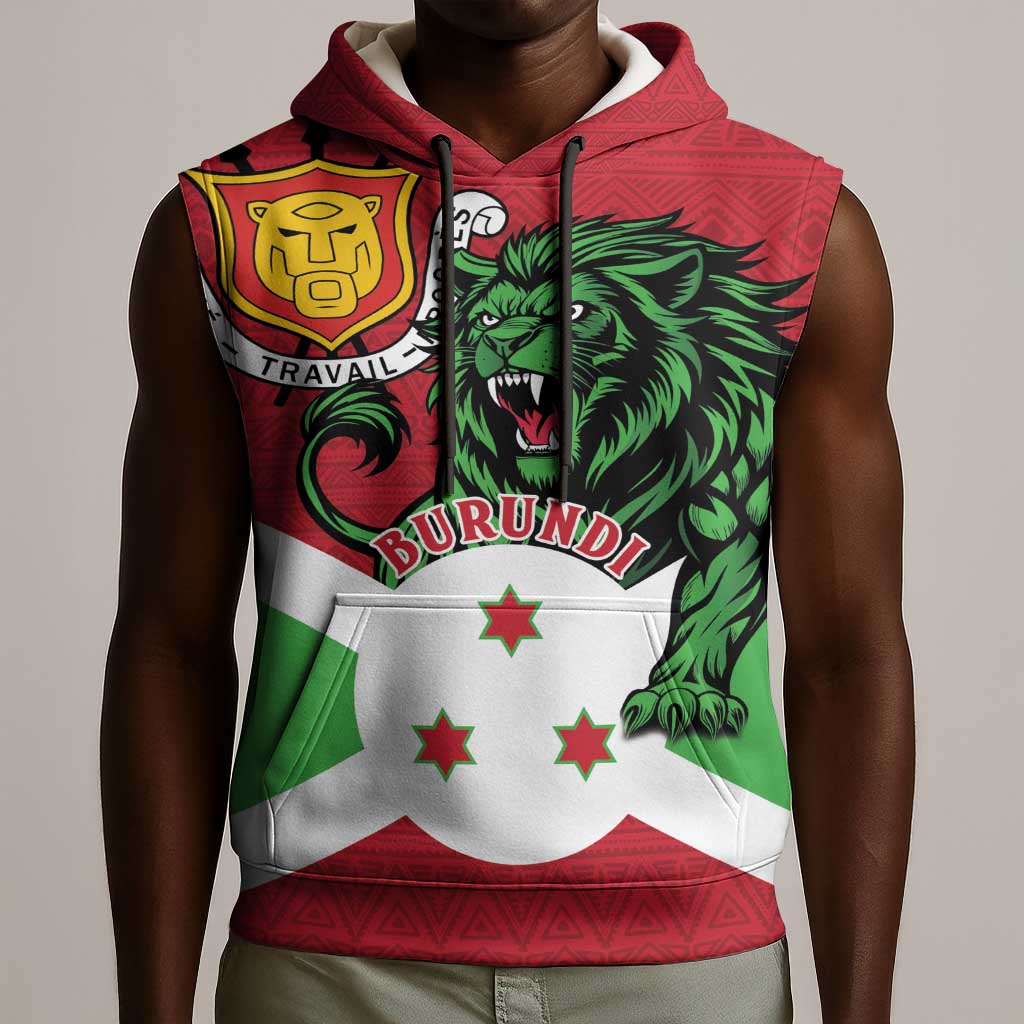 Personalized Jamhuri ya Burundi Sleeveless Hoodie Lion With Coat Of Arms - Flag Style - African Pride