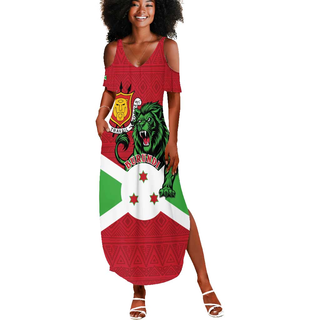 Personalized Jamhuri ya Burundi Summer Maxi Dress Lion With Coat Of Arms - Flag Style