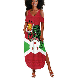Personalized Jamhuri ya Burundi Summer Maxi Dress Lion With Coat Of Arms - Flag Style