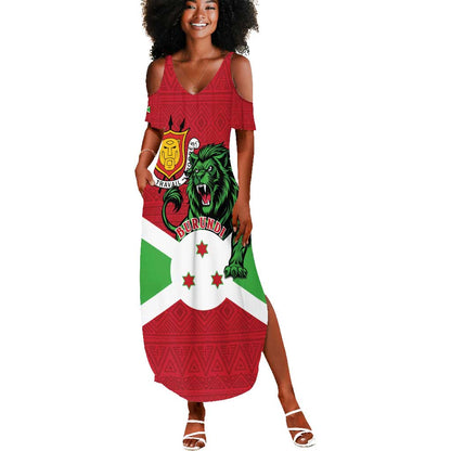 Personalized Jamhuri ya Burundi Summer Maxi Dress Lion With Coat Of Arms - Flag Style