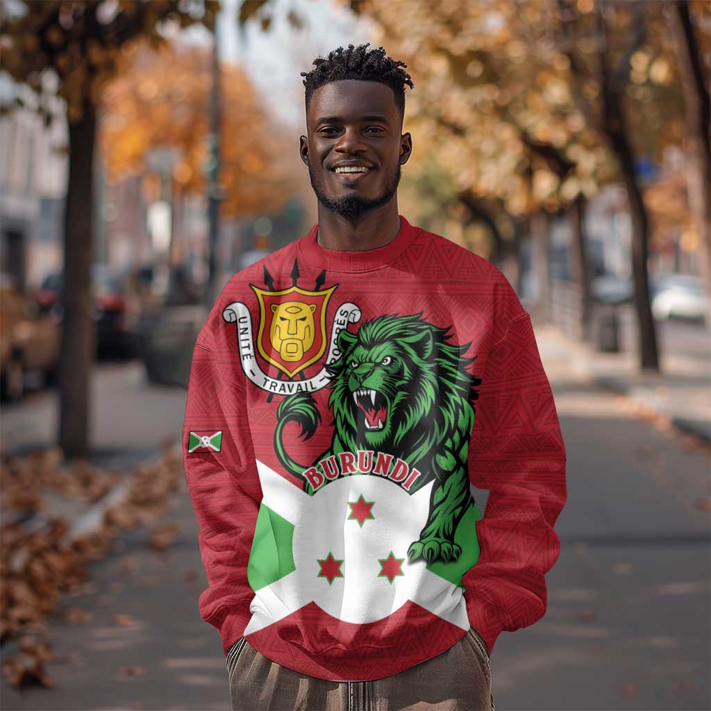 Personalized Jamhuri ya Burundi Sweatshirt Lion With Coat Of Arms - Flag Style