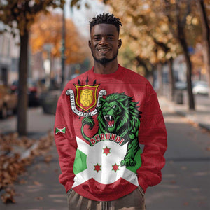 Personalized Jamhuri ya Burundi Sweatshirt Lion With Coat Of Arms - Flag Style