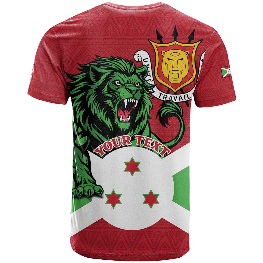 Personalized Jamhuri ya Burundi T shirt Lion With Coat Of Arms - Flag Style