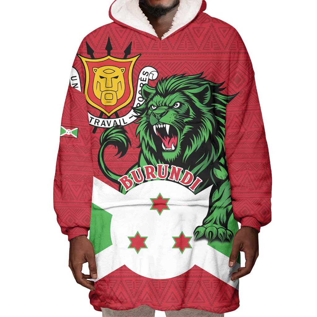 Personalized Jamhuri ya Burundi Wearable Blanket Hoodie Lion With Coat Of Arms - Flag Style
