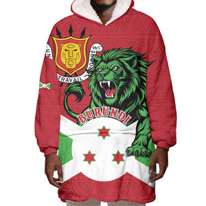 Personalized Jamhuri ya Burundi Wearable Blanket Hoodie Lion With Coat Of Arms - Flag Style