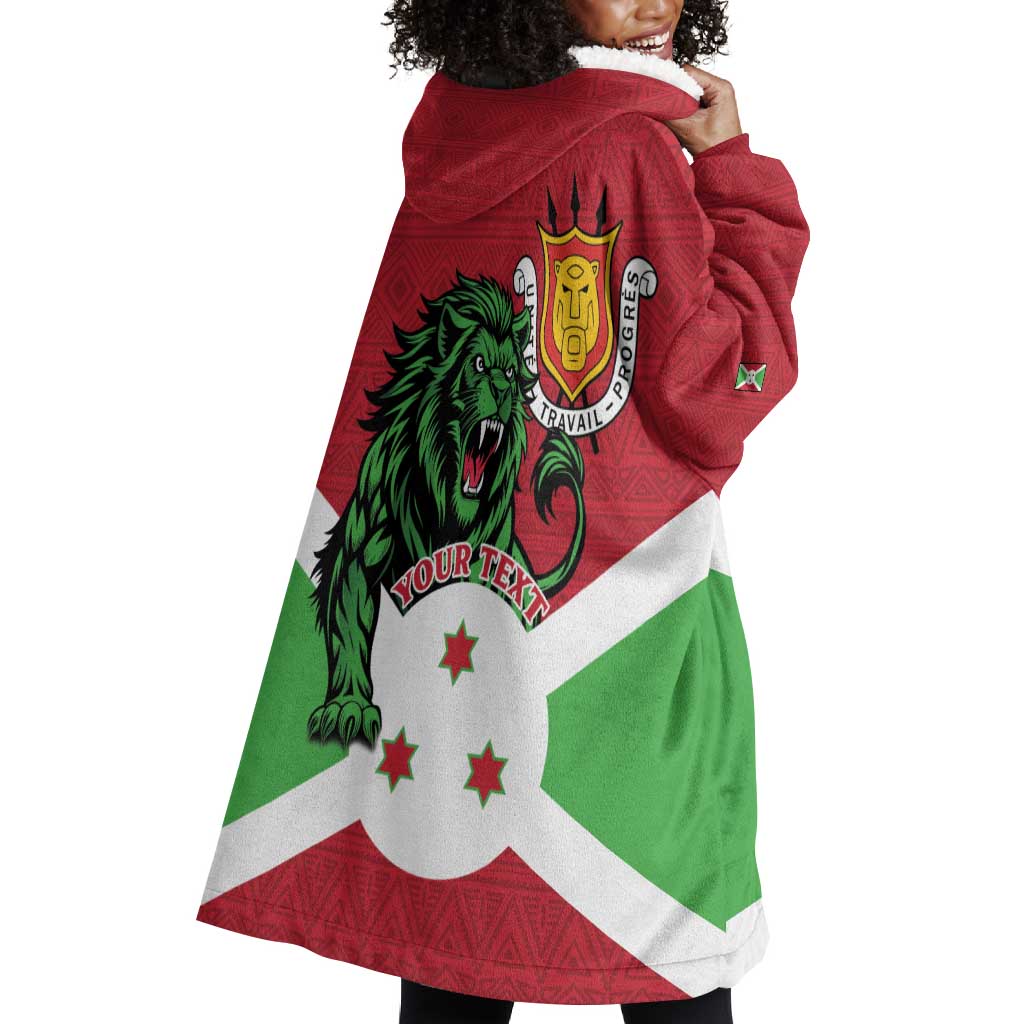 Personalized Jamhuri ya Burundi Wearable Blanket Hoodie Lion With Coat Of Arms - Flag Style