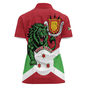 Personalized Jamhuri ya Burundi Women Polo Shirt Lion With Coat Of Arms - Flag Style