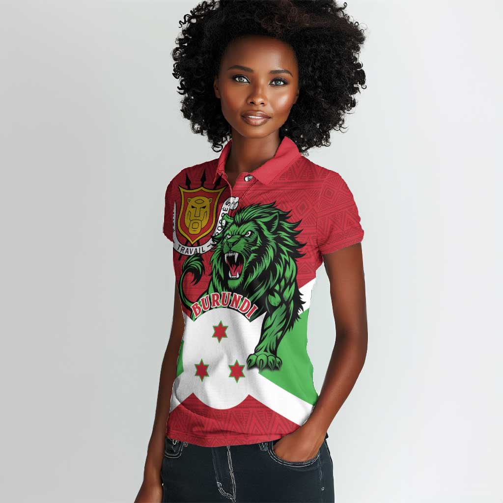 Personalized Jamhuri ya Burundi Women Polo Shirt Lion With Coat Of Arms - Flag Style