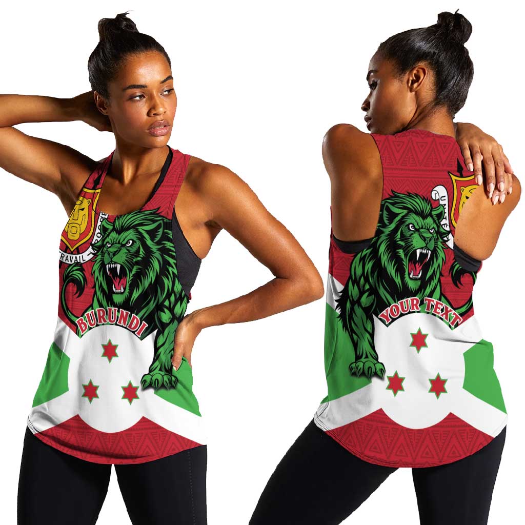 Personalized Jamhuri ya Burundi Women Racerback Tank Lion With Coat Of Arms - Flag Style