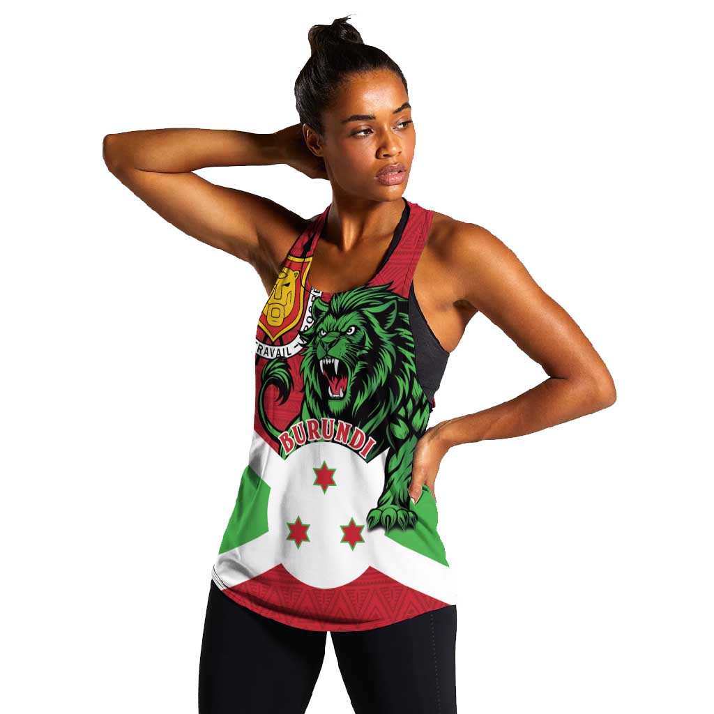 Personalized Jamhuri ya Burundi Women Racerback Tank Lion With Coat Of Arms - Flag Style