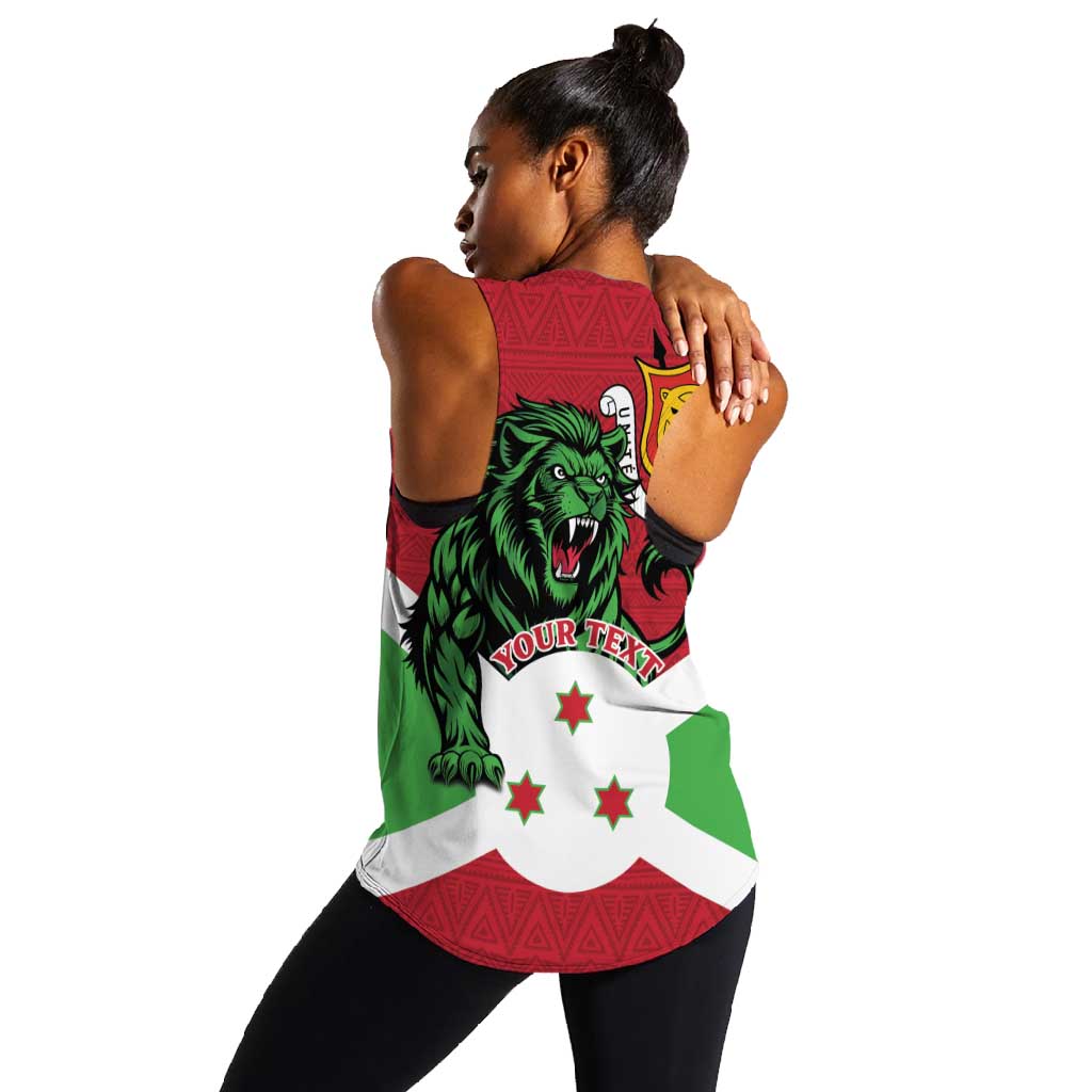 Personalized Jamhuri ya Burundi Women Racerback Tank Lion With Coat Of Arms - Flag Style