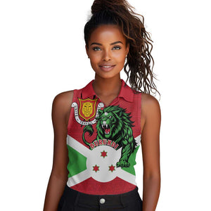 Personalized Jamhuri ya Burundi Women Sleeveless Polo Shirt Lion With Coat Of Arms - Flag Style