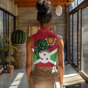 Personalized Jamhuri ya Burundi Women Sleeveless Polo Shirt Lion With Coat Of Arms - Flag Style